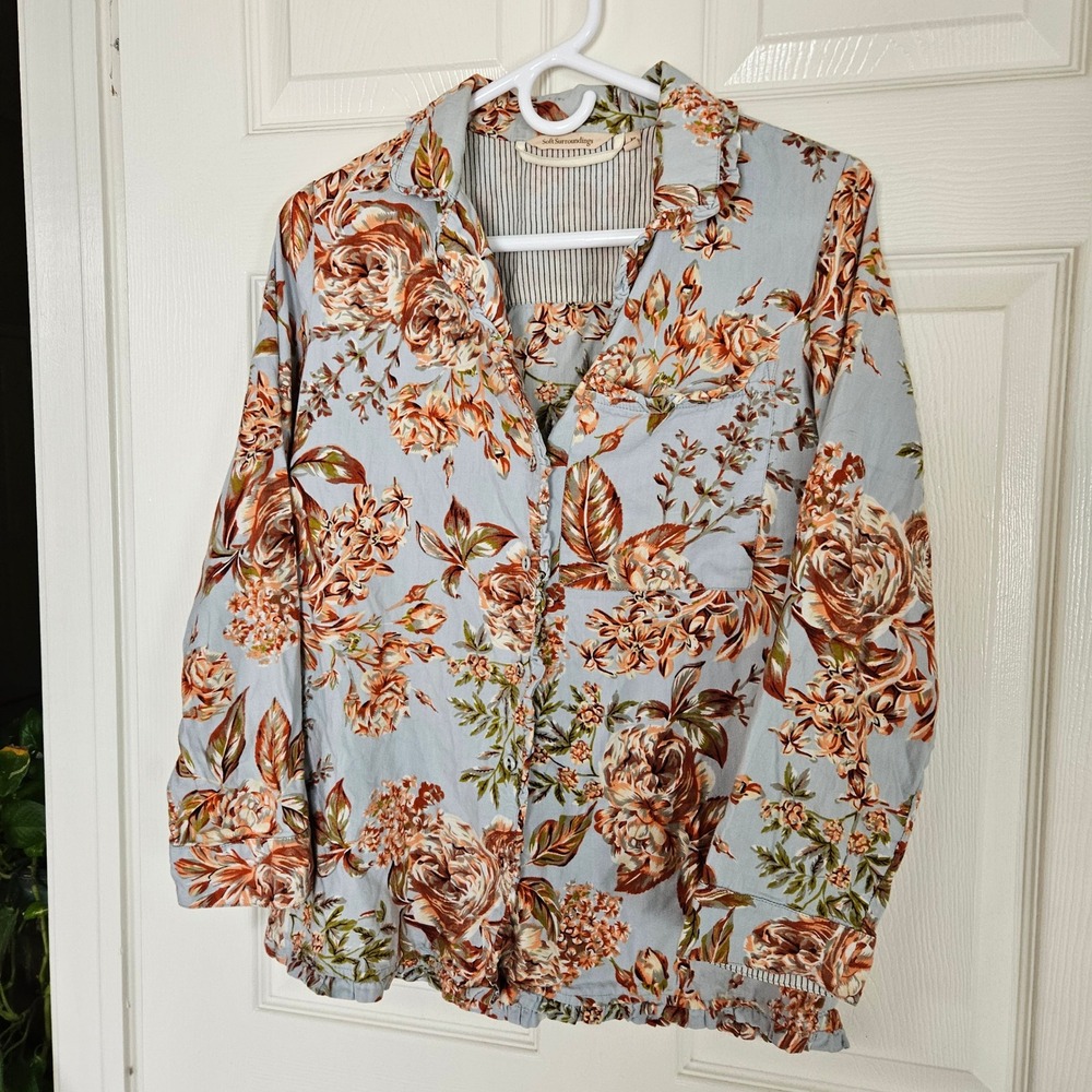 Soft Surroundings Floral Garden Cottagecore Top Cotton Modal Ruffle Hem XS